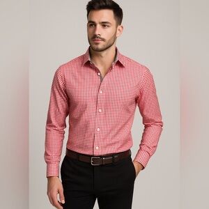 Bugatchi‎ Uomo Men’s Shirt L/S Red Gingham Plaid Button Up Sz 16 M